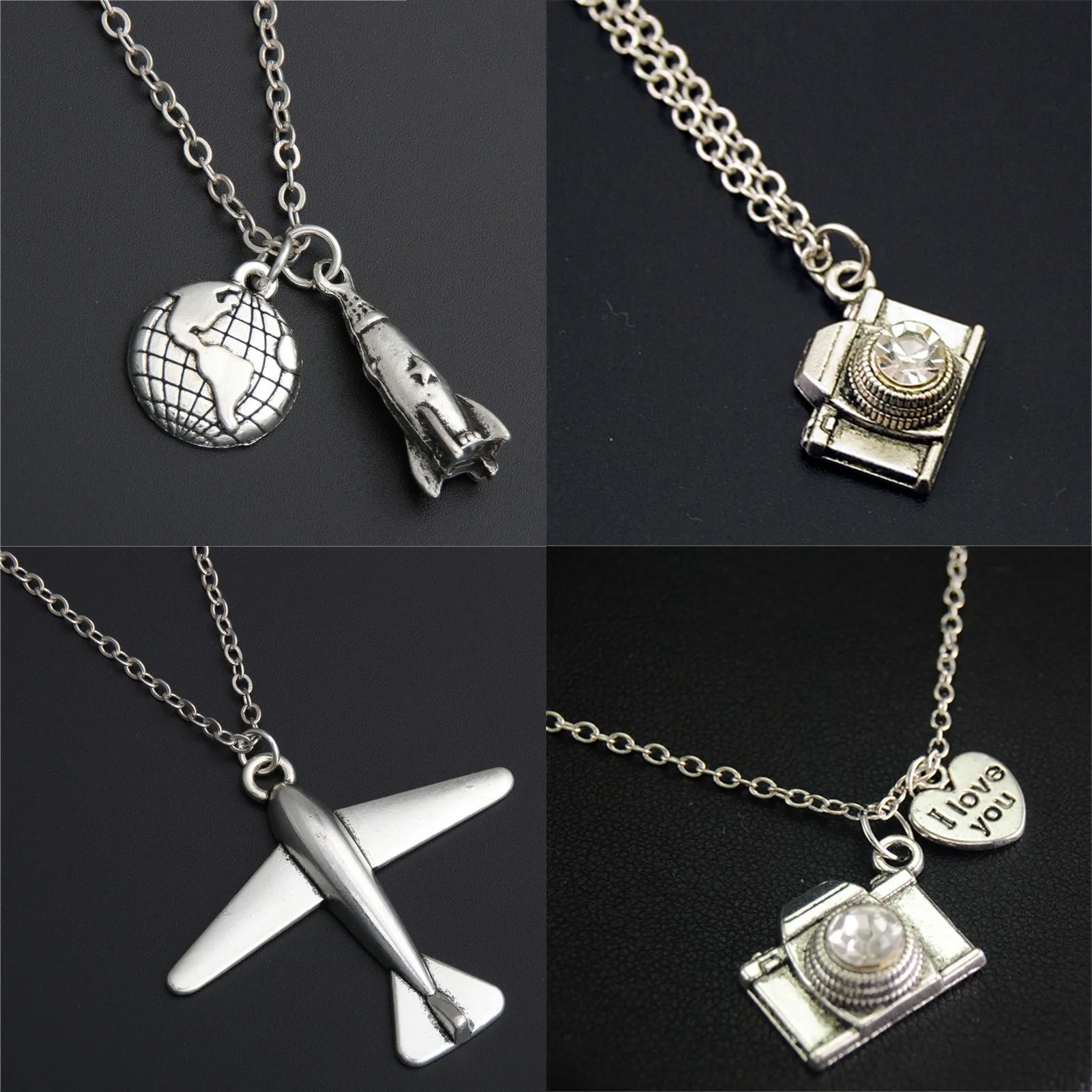 

1pc Silver Rocket Earth Charms Airplane Pendant Necklace Alien Awesome Gift Spaceship Jewelry Gift For Traveler