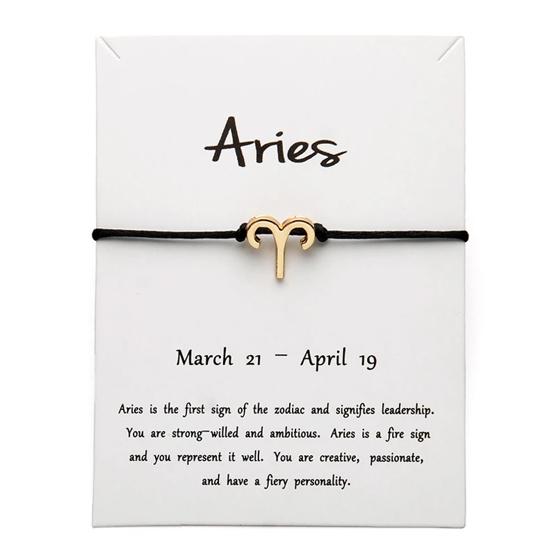 

White Card Black Color Fashion Jewelry 12 Constellations Zodiac Woven Bracelet Bangles For Women