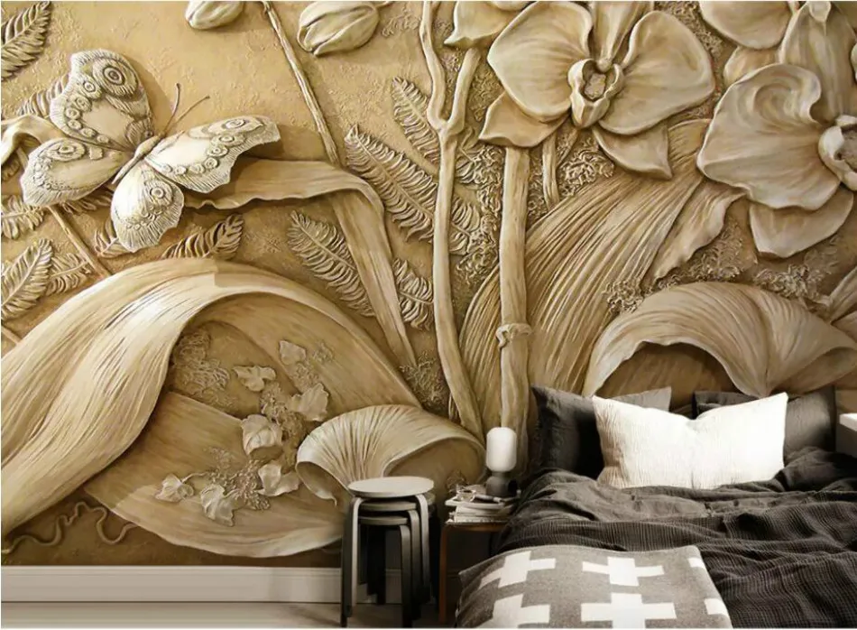 3D тиснением Орхидея Бабочка настенные Бумага s фоне стены фрески 3d стены Бумага декоративные настенные Бумага для стен спальни