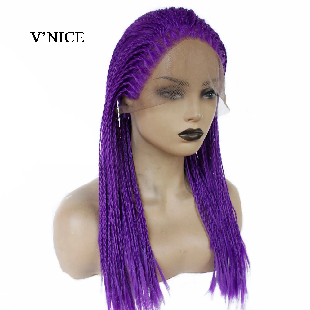 V'NICE Purple Synthetic Lace Front Wig For Black Women Braid Brazil