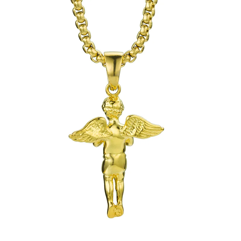 Титановая сталь Hands Pray Angel ожерелье Модная Золотая цепочка трендовая крутая подвеска Мужская хип-хоп металлическая Бижутерия Золотое серебро