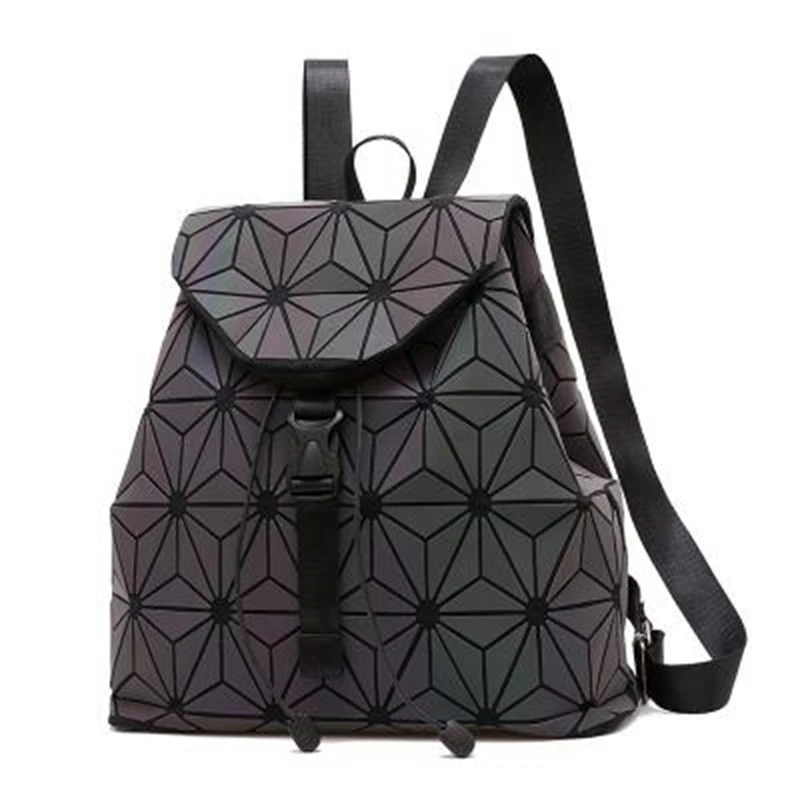 Women Laser Luminous Backpack School Hologram Geometric Fold Student School Bags For Teenage Girls holographic sac a dos (25)