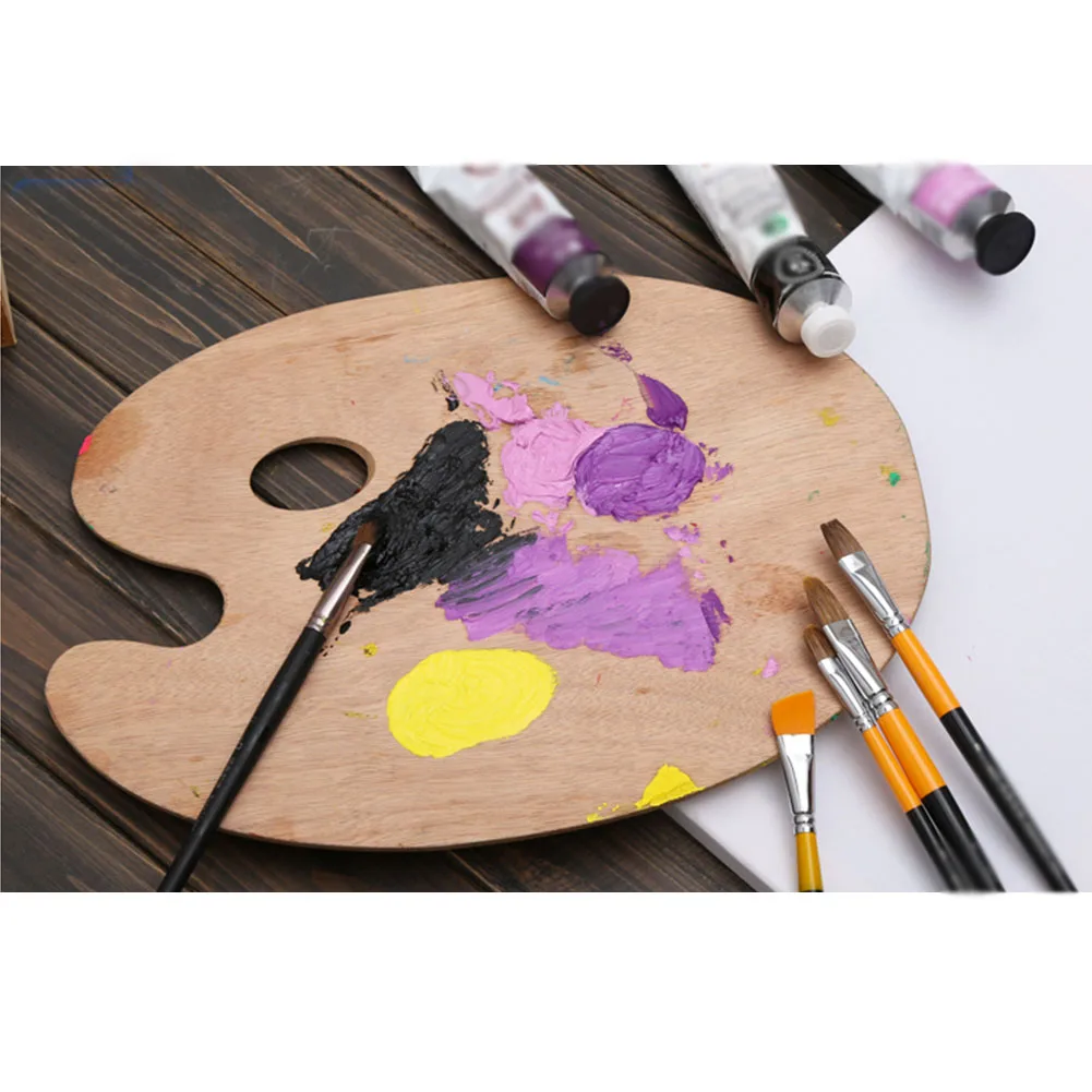 

Smooth Oil Painting Watercolor Acrylic With Thumb Hole Wooden Oval Palette Art Supplies Tray Artist Flat