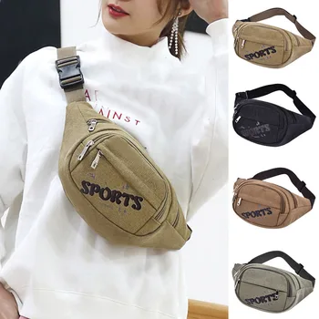 

Canvas neutral unisex solid color casual sports pocket multi-layer large capacity shoulder bag purse Y402