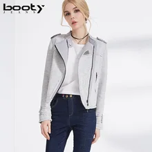 Детские джинсы осень Европейский Для женщин высокое качество короткие Дизайн декоративные куртка Серый женский тонкий заклепки модные куртки