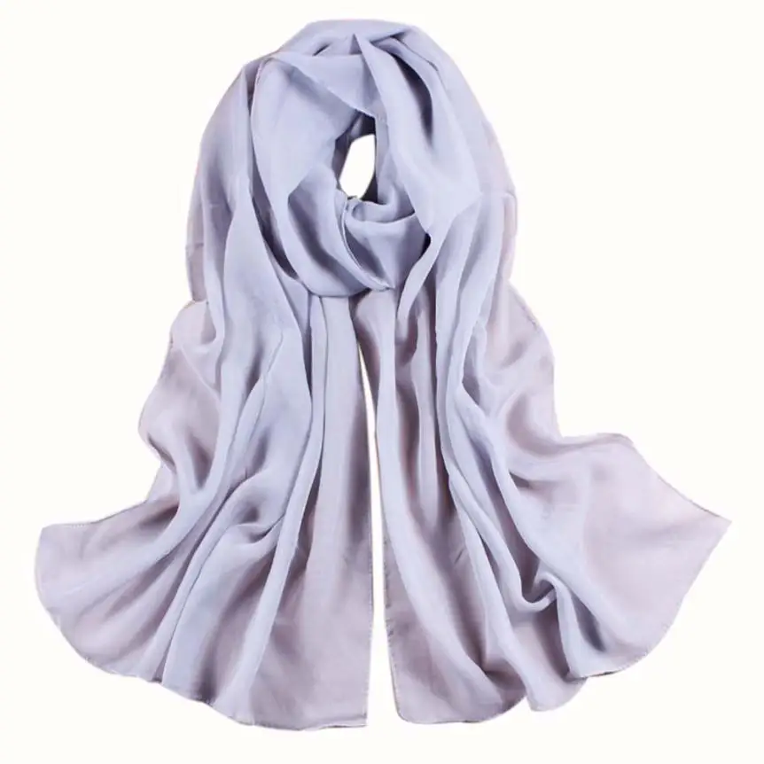 160*50 см Модный шифоновый шарф шаль для женщин сплошной цвет Летний Пляжный длинный шарф Мусульманский платок женские шарфы - Цвет: Серый