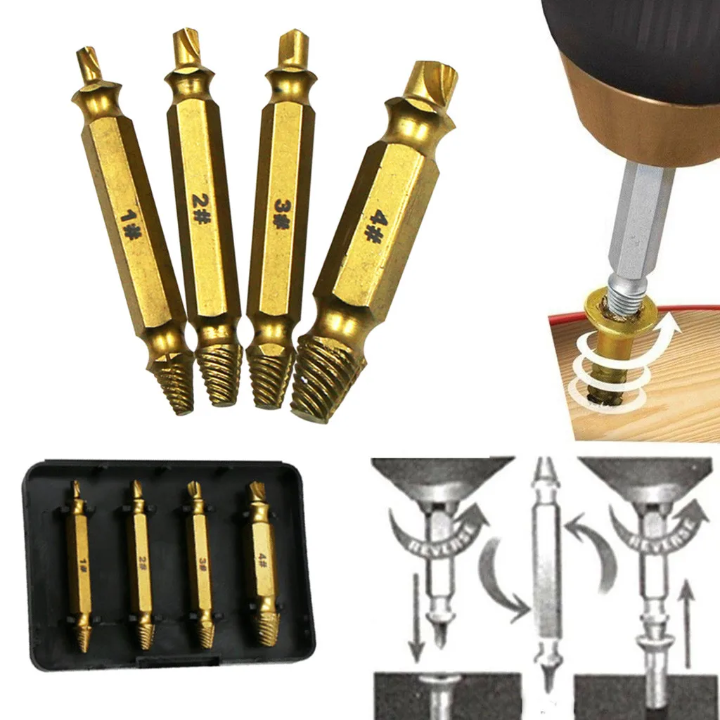 

4PCS Two Sides Damaged Screw Extractor S2 Alloy Steel Out Remover Bolt Stud 2018 New Arrival Hot Sale