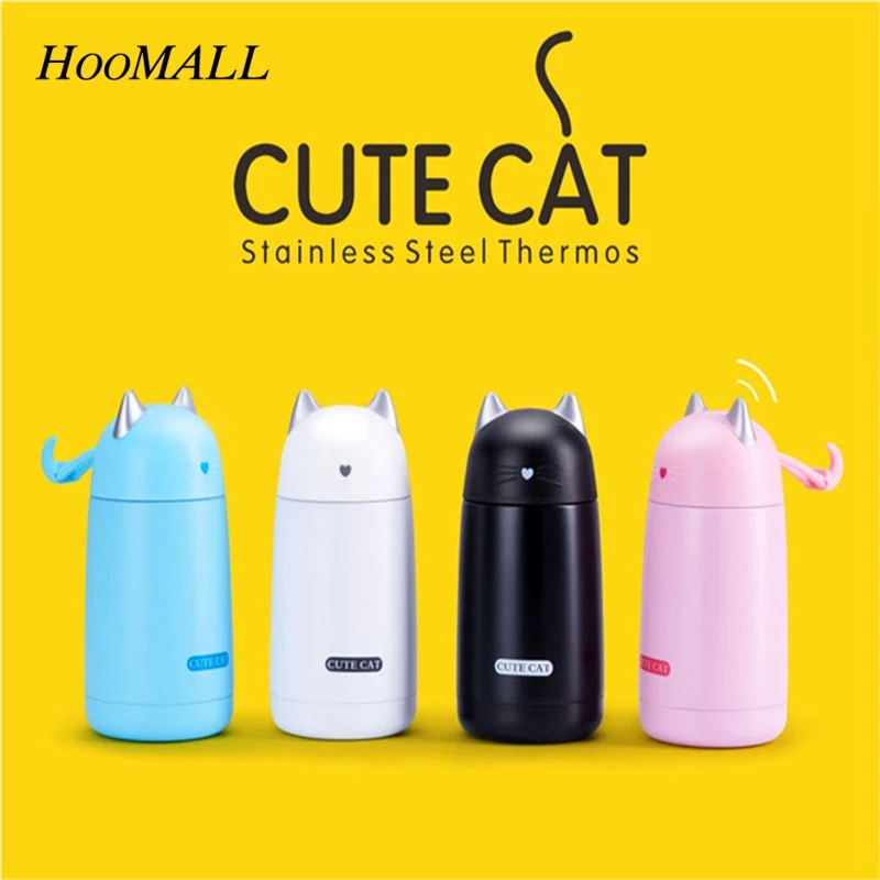 

Hoomall Cartoon Thermos Mug Cute Cat Shaped Vacuum Flask Cup Stainless Steel Thermos Water Bottle Thermal Tumbler Coffee Mugs