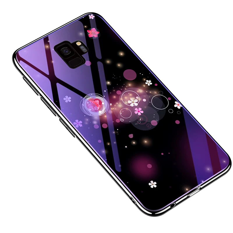 

For Samsung Galaxy S9 S8 Case Cover S8 Plus S9 Flower Protection Tempered Glass Case for Samsung S9 Plus S8