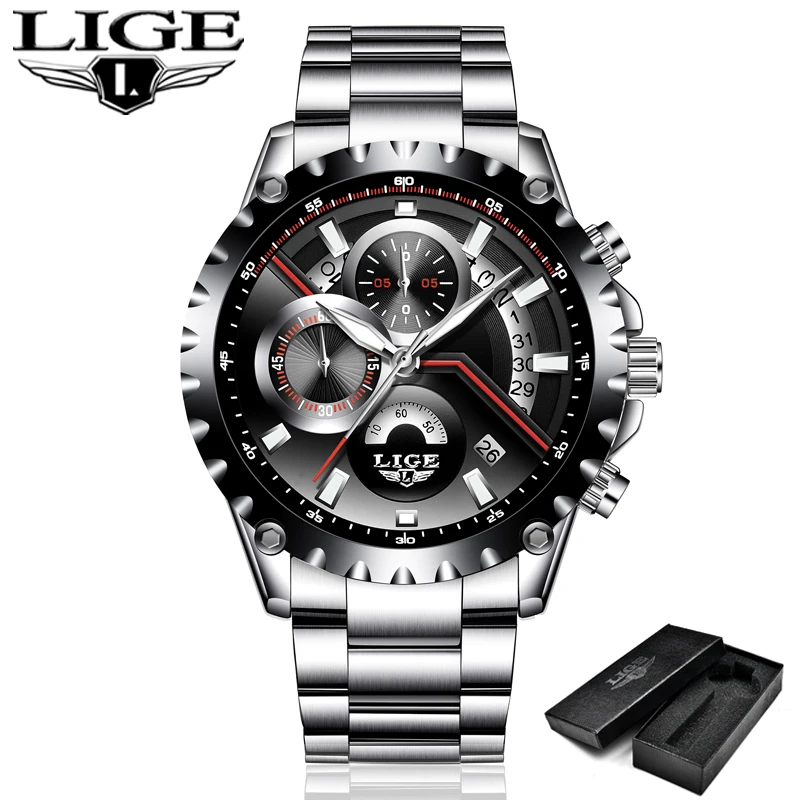 

Relogio Masculino Men's watch LIGE Fashion Hollow Design Watch Men's Sport Waterproof Quartz Watch Men all Steel Military watch