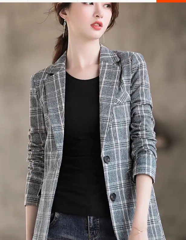 

2019 woman coat in spring and autumn with New style Long sleeve lattice Western-style clothes