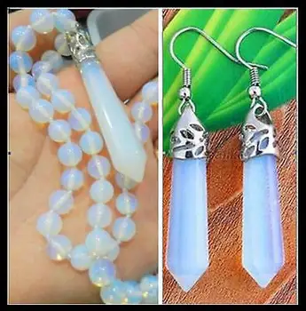 

New Hexagonal stone Healing Chakra Reiki Opal Opalite Necklace + earrings 18"