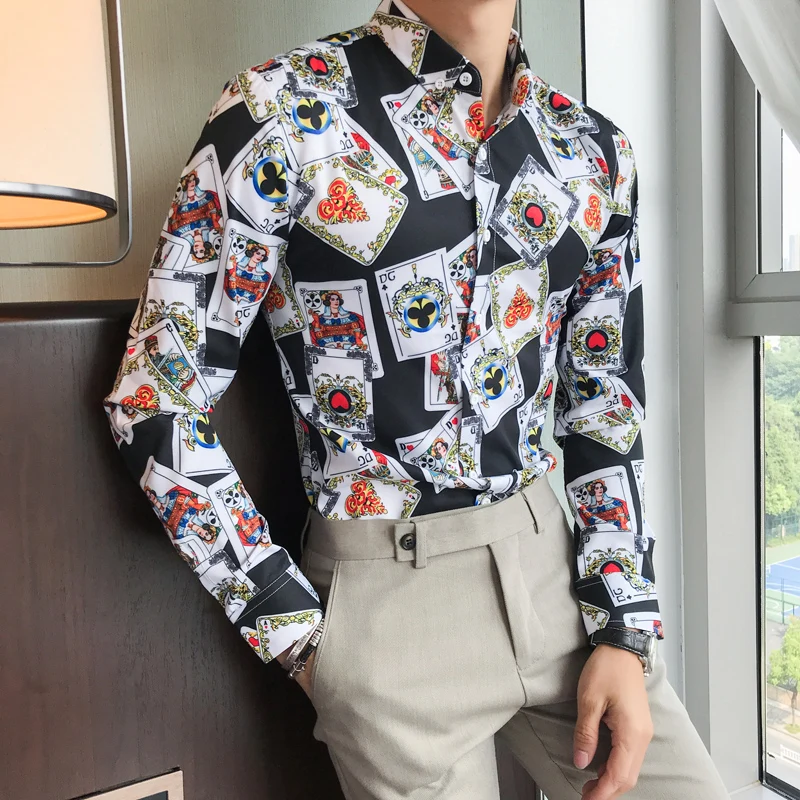 2019 New Spring and Autumn Men's Fashion Boutique Printed Casual Long-sleeved Shirt / Men's Classic Casual Long Sleeve Shirts