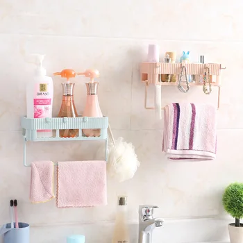 

Bathroom Free Punch Cosmetic Storage Rack Sucker Type Wall Mounted Bathroom Daily Shelf Multi-functional Combination Organizers