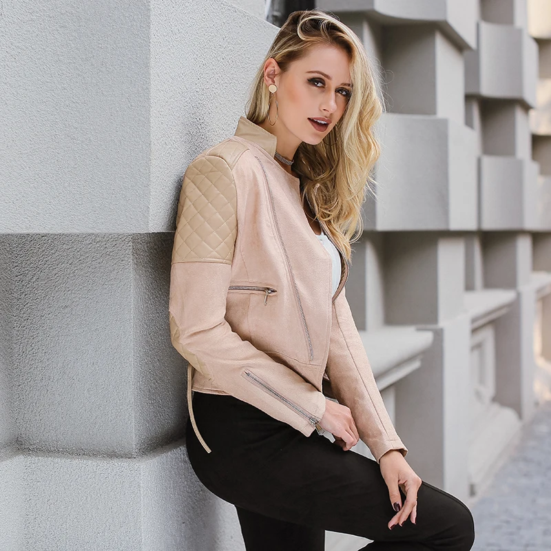 

Lily Rosie Girl Stand Collar Patchwork Black Women Coat Lace Up Back Autumn Long Sleeve With Zipper Slim Cool Streetwear Jackets