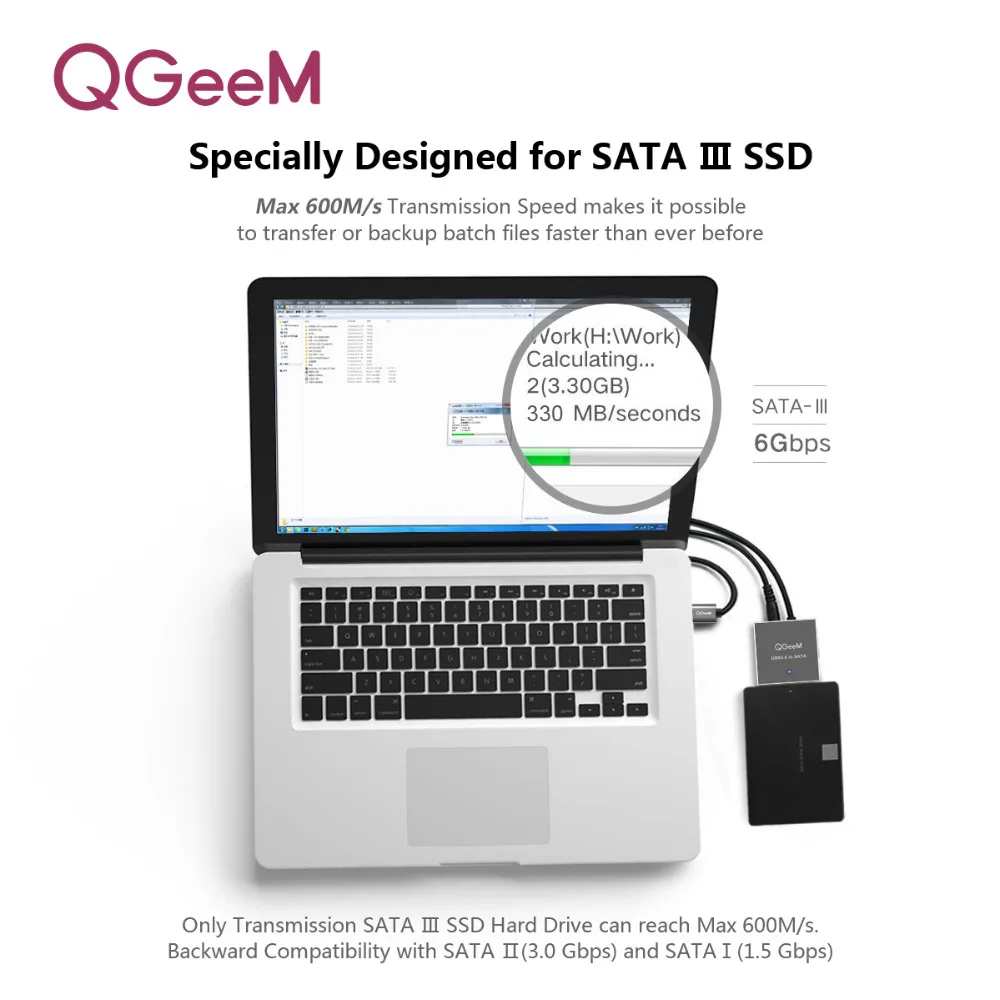 QGeeM SATA to USB Adapter USB 3.0 2.0 Cable to Sata Converter for Samsung Seagate WD 2.5 3.5 HDD SSD Hard Disk USB Sata Adapter