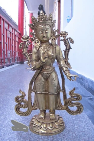 

21"Tibetan Buddhism Bronze Gild gilt Standing Tara Guan Yin Kwan-yin Buddha Statue Statue