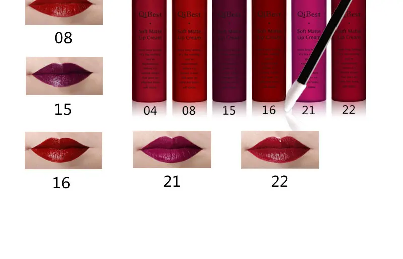 2017 QiBest Lip Color Make Up Waterproof Lip Gloss Tattoo Long Lasting Pigment Red Nude Velvet Matte Lipstick Liquid Makeup Lot (1)