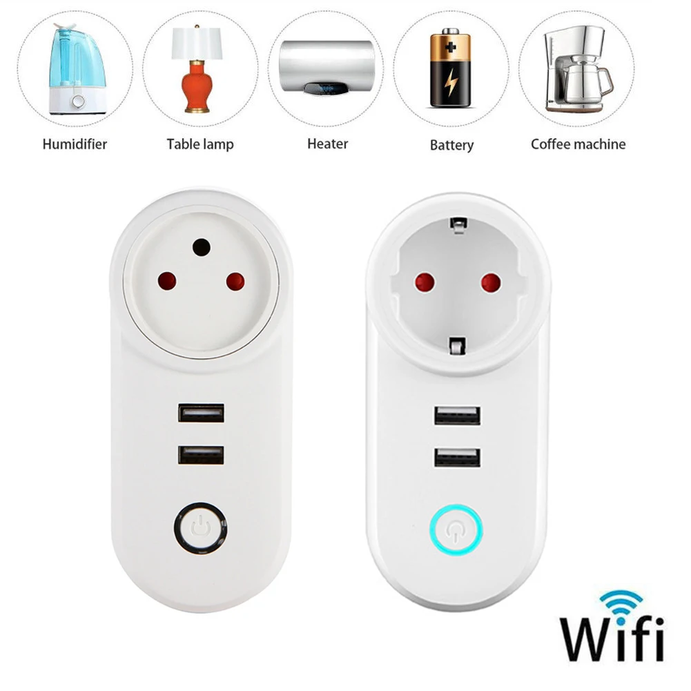 

WIFI Wireless Remote Socket Smart Timer Plug Voice Control Home Fire Retardant PC Double USB homekit Socket EU/France Plug