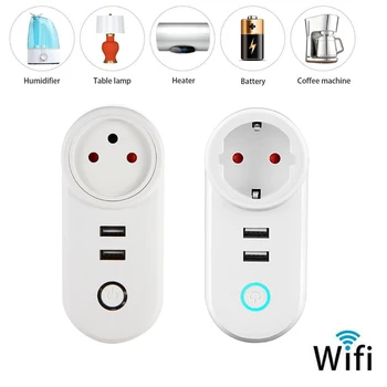 

WIFI Wireless Remote Socket Smart Timer Plug Voice Control Home Fire Retardant PC Double USB homekit Socket EU/France Plug