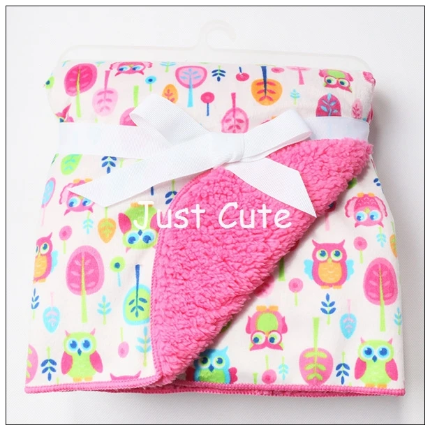 Printed Cute Cartoon Owl Double Layer Polyester Sherpa Soft Baby