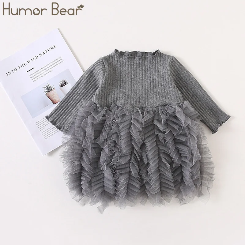 Humor Bear/платье для маленьких девочек; весеннее Модное пышное однотонное вязаное платье принцессы; Одежда для девочек