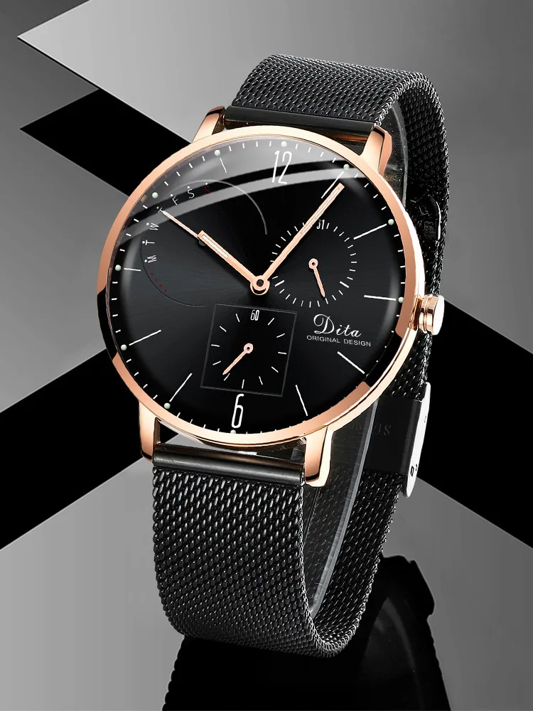 DITA модные спортивные деловые часы из розового золота с ремешком из натуральной кожи, мужские часы от ведущего бренда, Роскошные автоматические наручные часы пилота