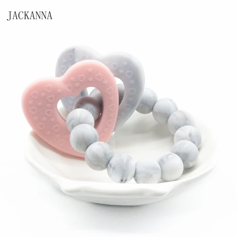 

Silicone Teether Baby Ring Toys, Heart Teether Silicone Rattle Teething Bracelets, Beaded Bangle Baby Bijtring Toys Nursing Gift