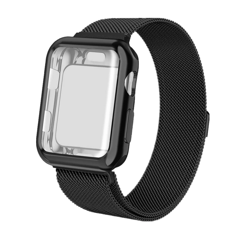 ASHEI Mesh Milanese Sport браслет на петле для Apple Watch Band 38 мм 42 мм с ТПУ все вокруг защитный чехол для iWatch ремешок