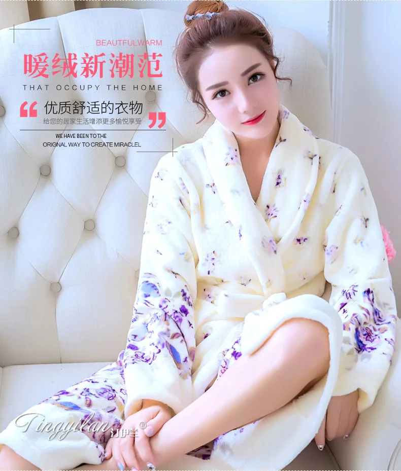 Lady Coral Fleece Bathrobes Women's Winter Flannel Pajamas Adult Men's Winter Warm Sleep Robe Coral Fleece Couples Homwear D2090