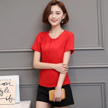 

Fashion Women Blouse Single Breasted Short Sleeve Blouse Casual Brief Style Female Chiffon Shirt