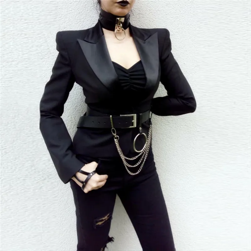 Модные женские черные кожаные поясной ремень Готический мульти звенья цепи большое кольцо женский пояс Повседневная Пряжка длинные широкие Cinturones