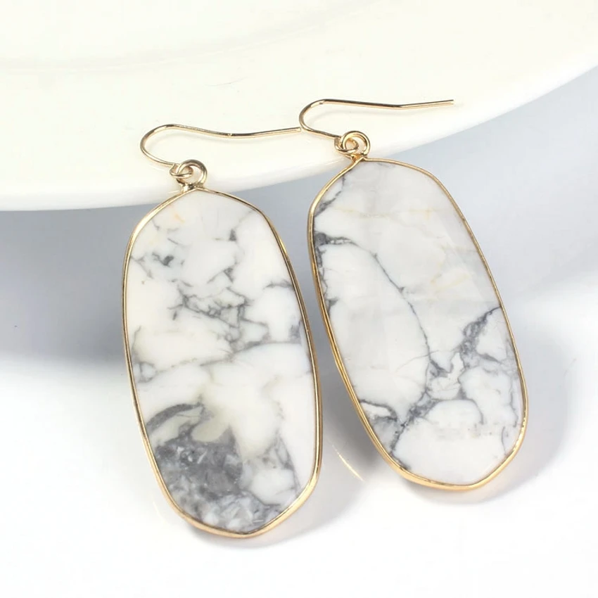 

Kraft-beads Light Yellow Gold Color New Stylish Ellipse White Turquoises Earrings For Women Charm Jewelry