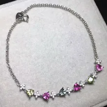 Природный многоцветный турмалин камень браслет натуральный драгоценный браслет 925 серебро Мода Роскошные цветы женщины ювелирные изделия