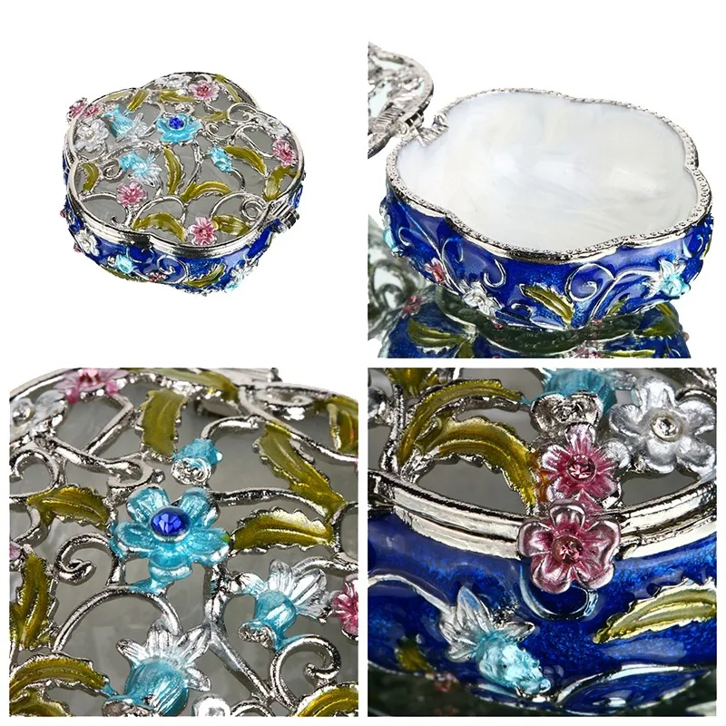 1.9inch Women Metal Round Antique Flower Wedding Trinket Box Ring Jewelry Box Storage Wedding Jewelry Case Souvenirs Gift Crafts (2)