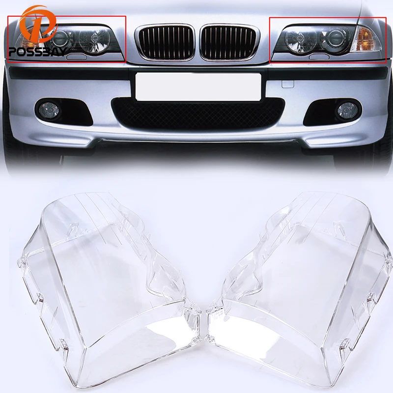 POSSBAY Car Headlight Lenses Clear Lens Headlamp Cover Kit Replacement