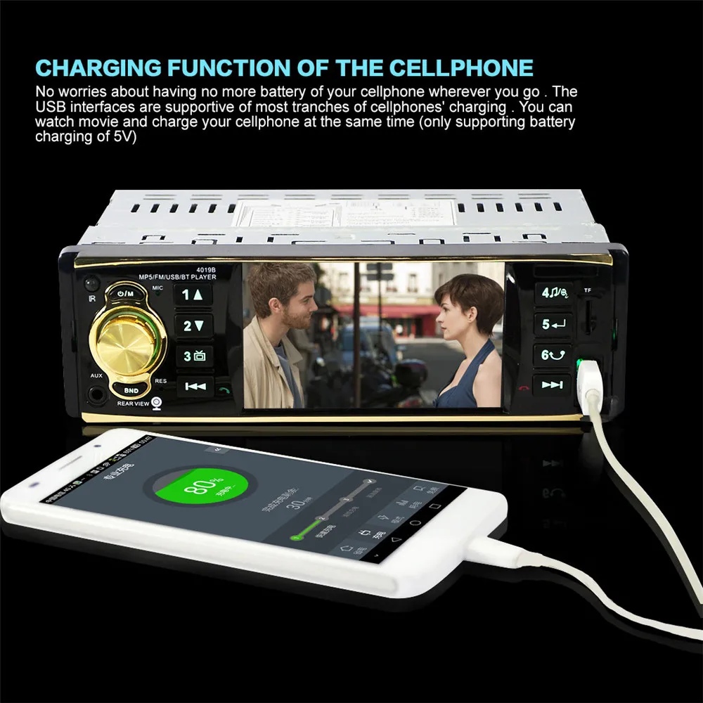 Автомобильные видеоплееры 4019B 12 В 4 1 дюймов HD 1080P Bluetooth стерео MP3 / MP4 Радио FM MP5