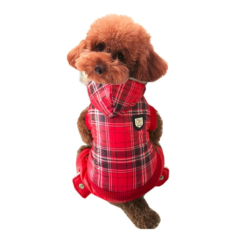 Новая красная клетчатая зимняя одежда с капюшоном для собак, толстая куртка для собак, чихуахуа, щенка, теплое зимнее пальто, костюм для собак, S-XL