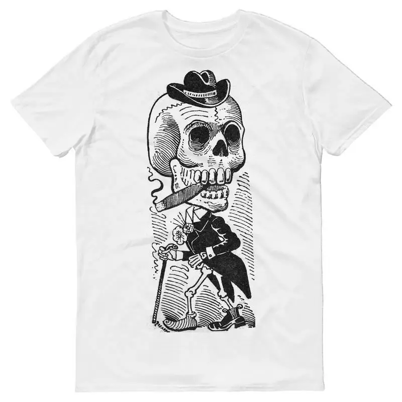 

Skull Skeleton Cigar Suit Hat Man Death Zombie Scary Funny Mens T-Shirt Cool Casual pride t shirt men Unisex New Fashion
