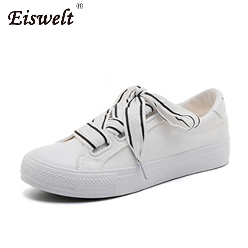 

EISWELT Womens Pig Suede Shoes High Quality Sneakers Women Flat Heel Krasovki Fashion Vulcanize Shoes Female Tenis Feminino