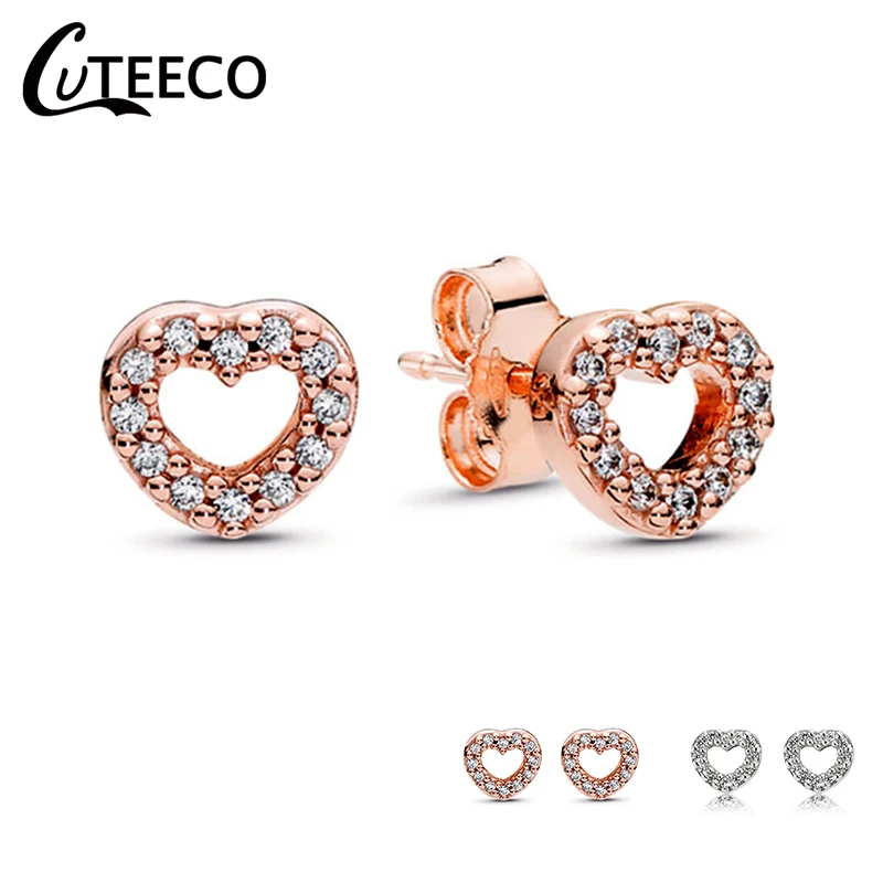 CUTEECO циркон сердце серьги гвоздики для женщин розовое золото серебро Цвет Кристалл подходит модные серьги ювелирные изделия Brincos