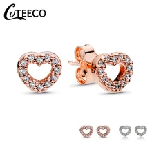 CUTEECO циркон сердце серьги гвоздики для женщин розовое золото серебро Цвет Кристалл подходит модные серьги ювелирные изделия Brincos