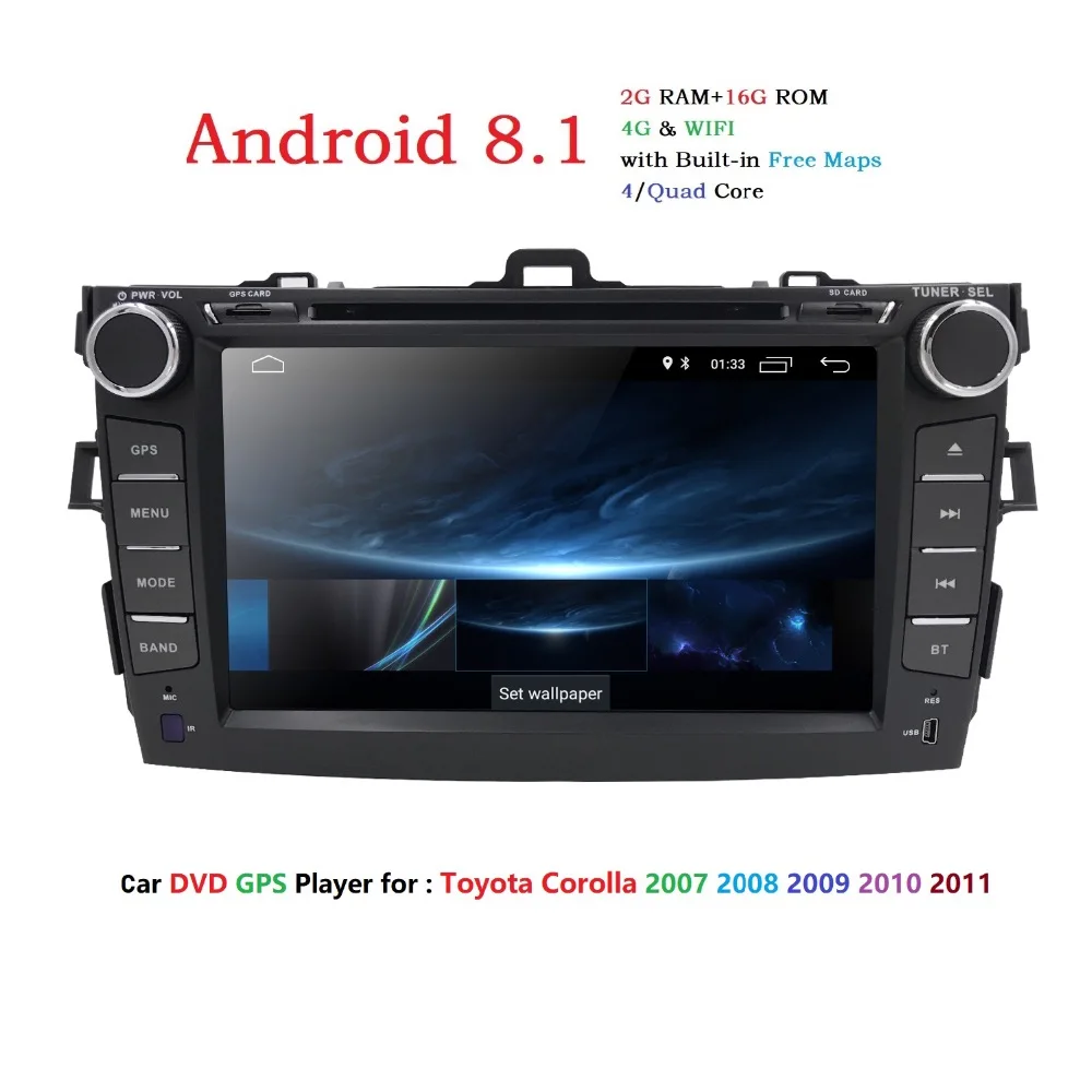 Top 2 din Android 8.1 Car radio Car DVD automotivo head unit For Toyota corolla 2008 2007 2009 2010 2011 Car Audio Multimedia Wifi 1