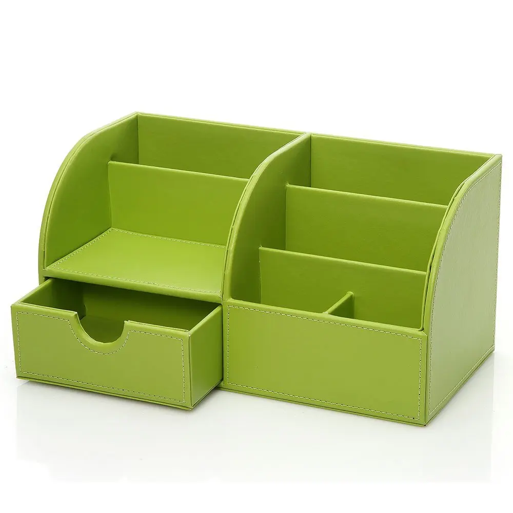 Зеленый многофункциональный офисный Настольный органайзер из искусственной кожи с 7 отделениями для хранения, ящик для хранения канцелярских принадлежностей, держатель для ручек