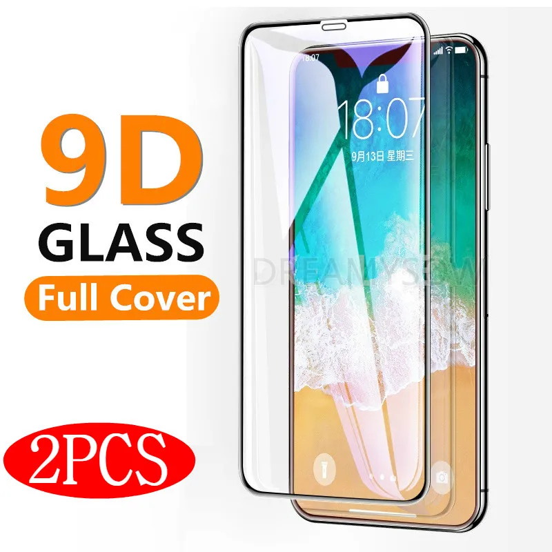

9D 2PCS/Lot Screen Protector Glass For Apple iPhone X XS MAX XR 7 8 6 6S Plus 10 Premiun Tempered Glass Film Cover For iPhone XR