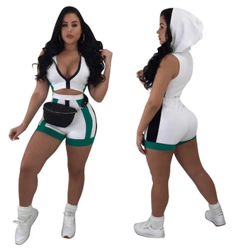 

Women Summer Two Piece Set Tracksuit Hooded SleevelessT-Shirt Tee +Shorts Pants Ladies Casual Outfits Women Sets Sporting Suit
