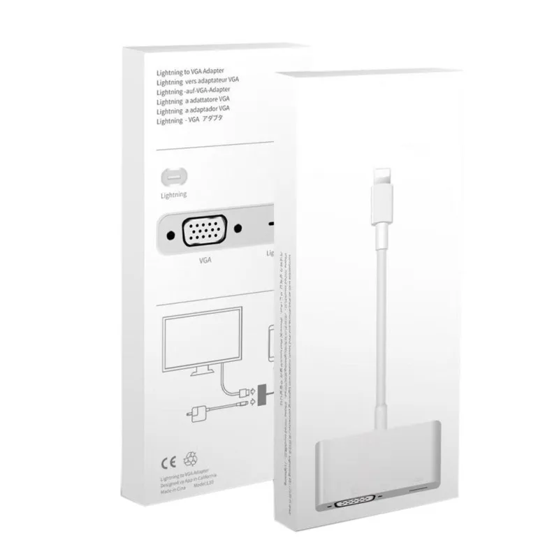  For iPad iPhone 8Pin Interface to VGA Adapter 1080p HD Video Converter Adaptor For iphone5s/6/6s/7/