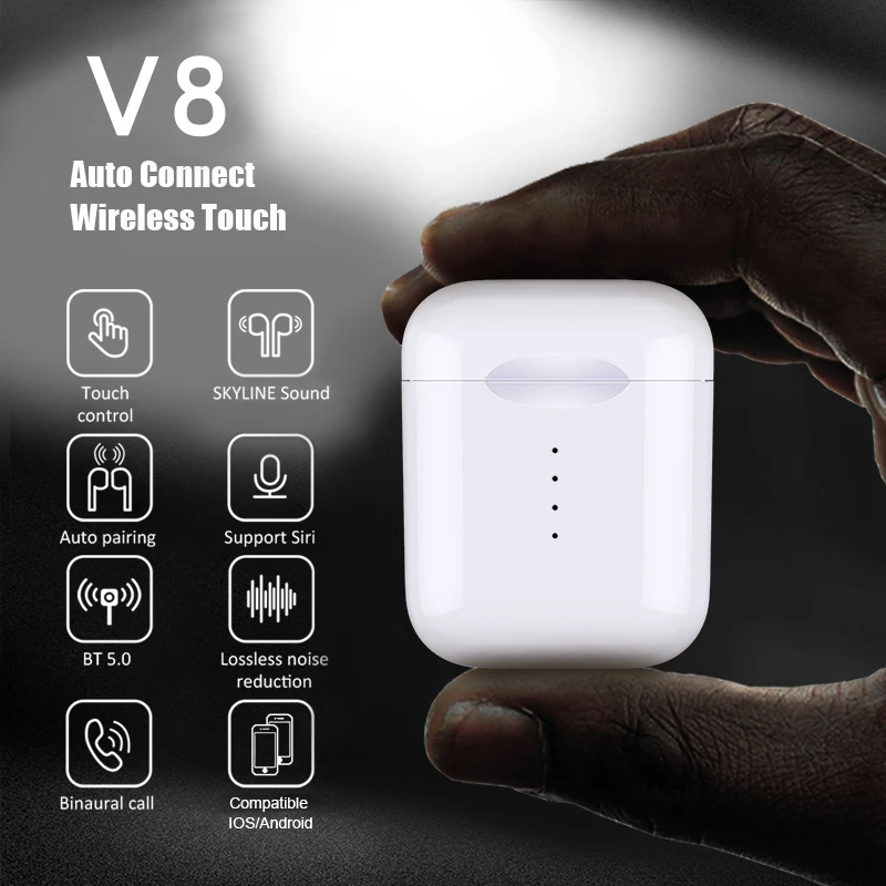 

Cool V8 TWS Touch Control Bluetooth 5.0 Ear Earbuds True Stereo Headset Wireless Earphones PK XY LK-TE9 i10 i12 For all iPhone