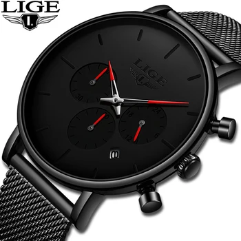 

Relojes LIGE Mesh Steel Men Watches Fashion Top Brand Luxury Sport Ultra-Thin Quartz Watch Men Casual Date Waterproof Watch Male