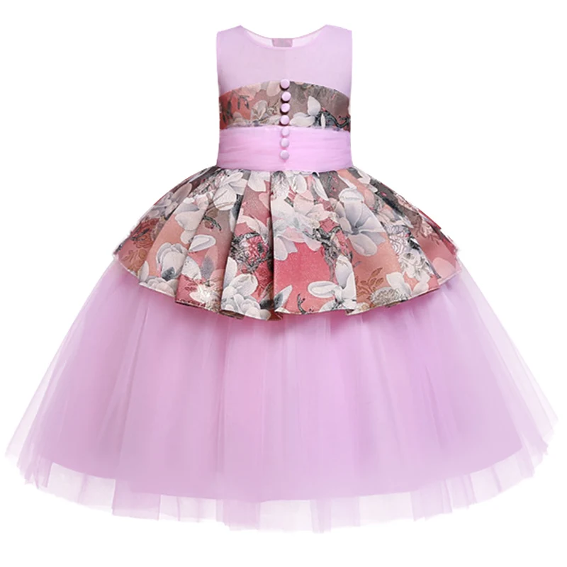 Летнее торжественное платье высокого качества для девочек; элегантное платье принцессы с цветочным принтом и бантом; детское платье для выступлений на фортепиано - Цвет: as picture
